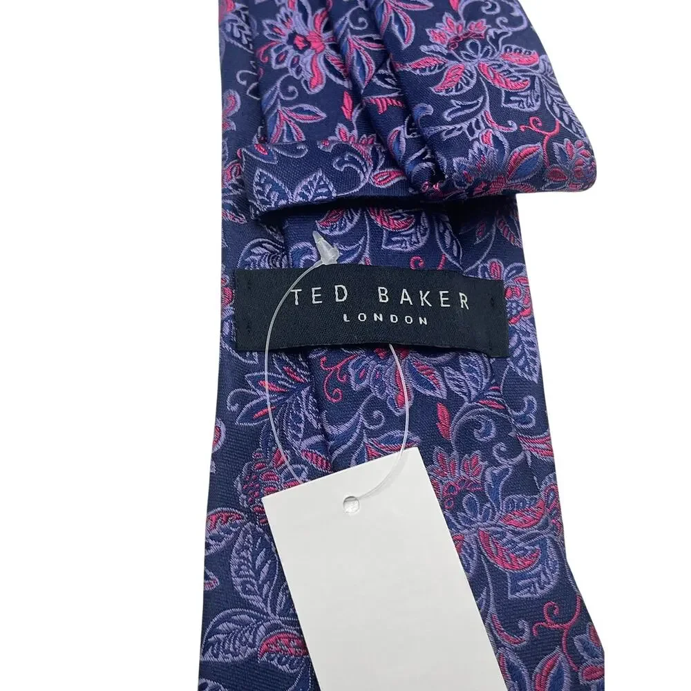 NWT $80 Ted Baker Silk Blue Purple Floral Neck Tie Made in Italy